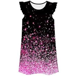 Girls Nightgowns Size 5-6 Pink Glitter Night Gowns Soft Flutter Sleeves Nightdress Comfy Princess Pajamas Dress, Black Small