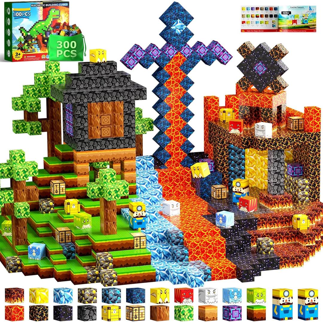 300PCS Magnetic Blocks, Building Blocks Cubes for Kids Age 4-8, 0.8in Magnetic Tiles for Toddler STEM Sensory, Magnetic Toys for Boys & Girls Age 3 4 5 6 7 8 9 10 11 12 Christmas Birthday Gifts