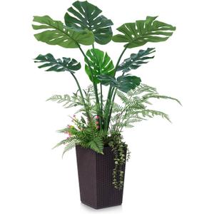 Artificial Monstera Deliciosa Plant 4FT - Large Fake Tree with Brown Pot, Faux Monstera for Indoor & Outdoor Decor, Tall Artificial Plants for Living Room, Balcony, Home Decor,VN150 (Green)