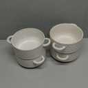 LE TAUCI Soup Bowls with Handles, 20 oz French Onion Soup Crocks, Stackable Soup Bowl Oven Safe for Chili, Beef Stew, Embossment Ceramic Bowl Set - 5.4 Inch, Set of 4, Arctic White