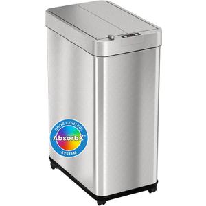 iTouchless 13 Gallon Wings-Open Mobile Wheeled Kitchen Trash Can with Lid and Odor Filter, Dog Proof Stainless Steel Garbage Bin for Home Office Work Bedroom Living Room Garage Slim Wastebasket