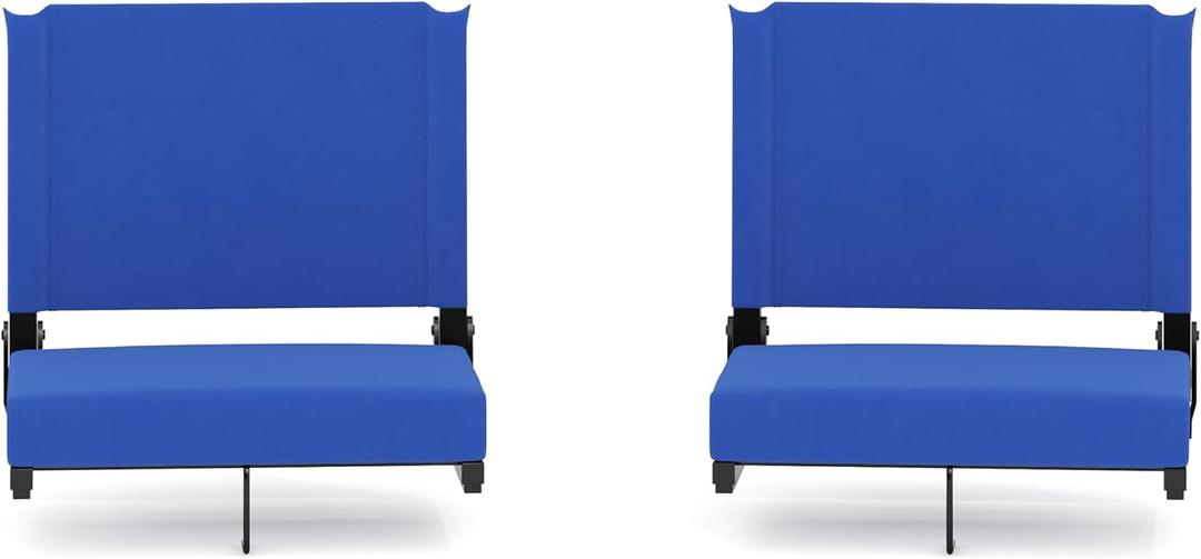 Flash Furniture Grandstand Portable Stadium Seats for Bleachers or Benches, Folding Padded Stadium Chairs with Handle, Pack of 2, 500 lb. Weight Capacity, Blue (Set of 2)