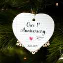 2 x Happy 1st Anniversary Christmas Ornament Gifts for Couple, Wife, Husband, 1 Year Wedding Anniversary 2025 Ornaments for Christmas Tree, Ceramic