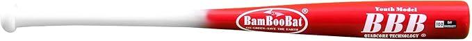 BamBooBat by Pinnacle Sports Equipment INC. Youth Durable Bamboo Baseball Bat for Players Aging 5-13 Years Old - (28, Black), Color: White Handle/Red Barrel