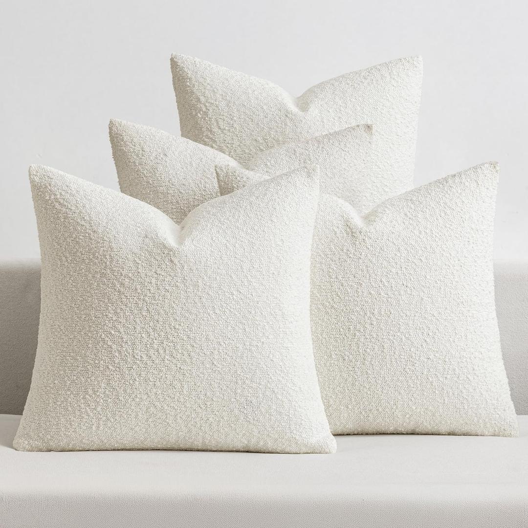 MIULEE Pack of 4 Christmas Decorative Textured Boucle Throw Pillow Covers 20x20 Inch White Accent Pillow Cases Soft Couch Cushion Covers for Modern Farmhouse Boho Chair Sofa Bed Livingroom Home Decor