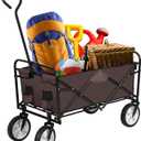 YSSOA Rolling Collapsible Garden Cart Camping Wagon, with 360 Degree Swivel Wheels & Adjustable Handle, 220lbs Weight Capacity,Brown