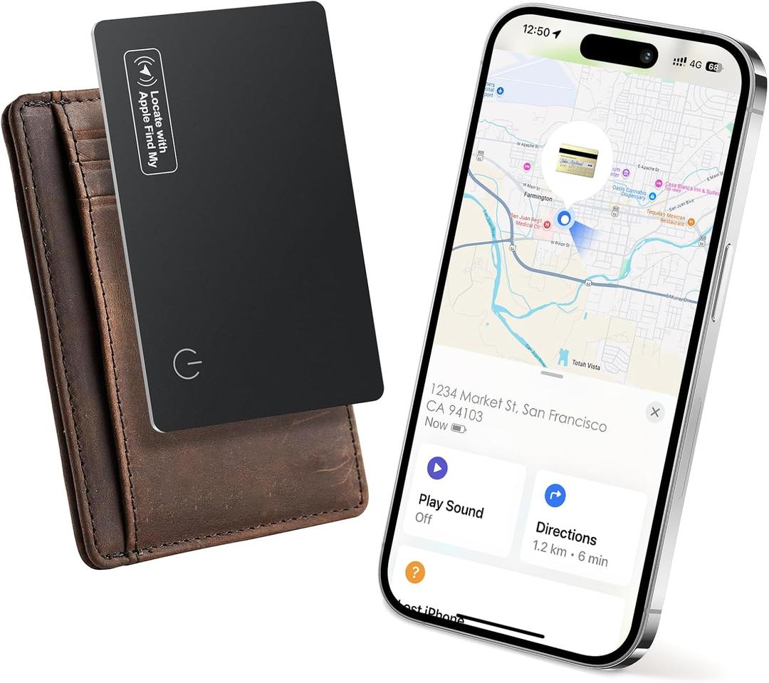 Wallet Tracker Card Air-Tag (iOS Only) - Work with Apple Find My, Bluetooth Tracker Smart Tracking Card Wallet Finder, 0.07in Slim, IP68 Waterproof, Item Locator for Luggage Tags, Passports, Purse (1 Pack, Dark Black)