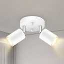 2 Light Track Lighting Fixtures Ceiling, Matte White Round Directional Ceiling Spotlight, GU10 Flush Mount Track Fixture, Flexibly Rotatable Light Head for Kitchen/Living Room, Bulb Not Included