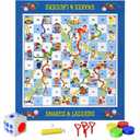 Giant Snakes and Ladders Floor Game for Kids - 5.8 ft Extra-Large Indoor Outdoor Mat with Game Pieces & Inflatable Dice, Family Night Board Game Set, Birthday Toy for 3+ Year Old Boys and Girls