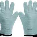 KITCHEN PERFECTION Silicone Smoker Oven Gloves For Women -Extreme Heat Resistant BBQ Gloves -Handle Hot Food Right on Your Smoker Grill Fryer|Waterproof Oven Mitts Grill Gloves |Superior Set+3 Bonuses (One Size Fits Most, Aqua)