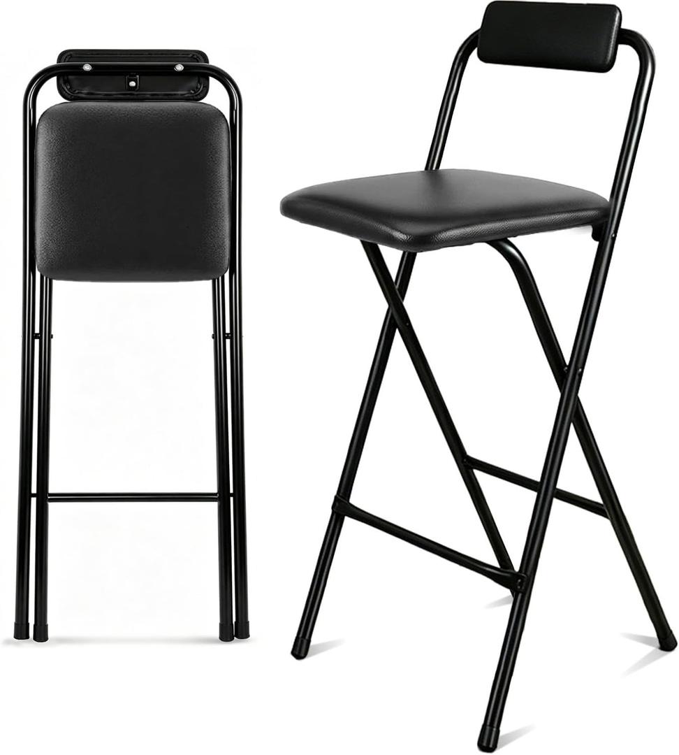 Folding Bar Stool with Back,1 Pcs Tall Foldable Stool 25.5 Inch Height