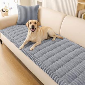 Smiry Couch Cover for Dogs Washable, Non Slip Fuzzy Pet Couch Covers for 3 Cushion Sofa Pet Friendly, Thick Soft Sofa Slipcovers Cushion Protector (Grey, 27.6" x 82.7")