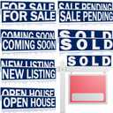 Juexica 12 Pcs Real Estate Rider Signs 24 x 6 Inch Coming Soon, for Sale, Pending, Sold Waterproof Signs Rider Real Estate with Different Messages (Blue with White)