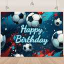 Soccer Happy Birthday Banner Backdrop Soccer Backdrop for Birthday Party Football Sports Themed Decorations Banner for Boys Party 6x4Ft