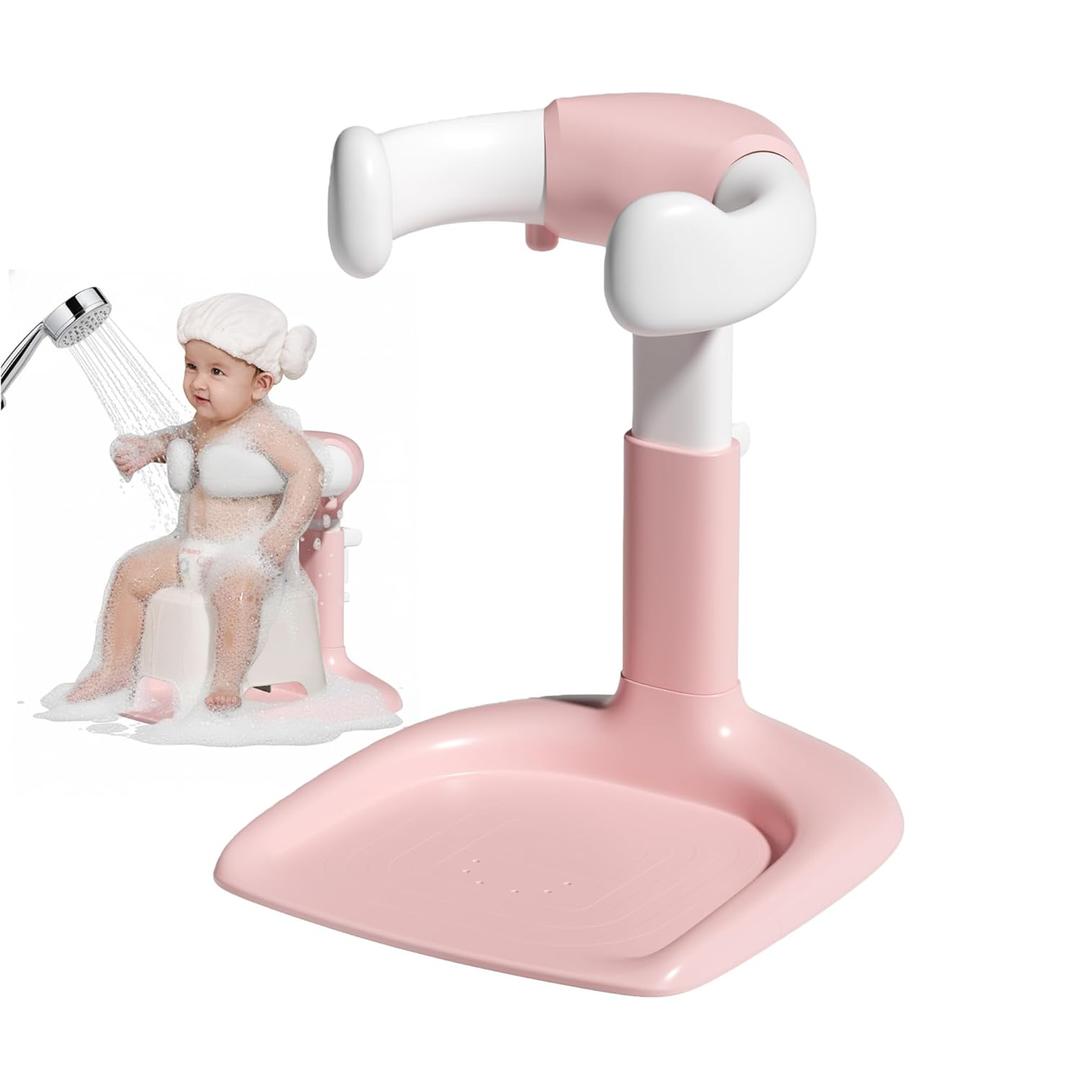 Wanchouse Baby Bath Stand, Foldable Standing Bathtub for Baby, Shower Stand and Bath Support for Infants and Toddlers (6–36 Months), NonSlip Adjustable Baby Standing Support, Pink