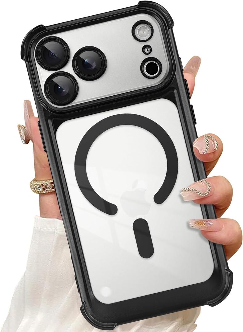 Magnetic Case Made for iPhone 17 Pro Max 6.9 Inch [Compatible with MagSafe] Soft TPU Slim Phone Cover Anti-Scratch Drop Protection Translucent Black Phone Case for Women Men