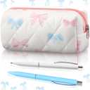 Sherr Coquette Bow Pencil Case Pink Blue Bow Cute Pencil Pouch Soft Cotton Storage Bag Aesthetic Pattern Gift Makeup Pouch Cosmetic Bag for Women Adults