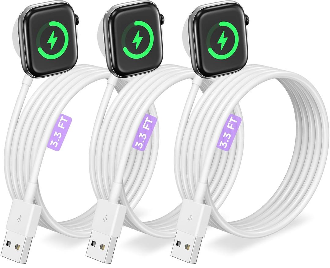 3Pack Upgraded for Apple Watch Charger Magnetic Fast Charging Cable [Portable] Magnetic Wireless Charging Compatible with iWatch Series Ultra/SE/11/10/9/8/7/6/5/4/-[3.3FT] White