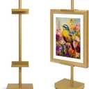 Victawks Adjustable Tabletop Easel Stand, Picture Easels for Display Up to 17" H, Gold Metal Picture Frame Holder Stand Table for Art, Photo (1 Pack)