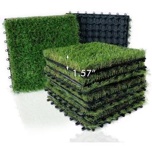 XLX TURF Outdoor Artificial Grass Tiles Interlocking Turf Squares 9 Pack, 12"x12" Fake Grass Mat for Balcony Patio Deck Flooring Decor, Pets Dog Pee Pad, Self-draining 8 Buckle System