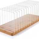 DOSTATNI File Organizer 16.14*5.9*0.78 inches, Wood & Acrylic Storage Rack, 14 Compartments Mail Sorter Organizer for Desk, Desk Top File Organizer Stand for Office