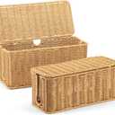 2Pack Large Cable Management Box, Handwoven Imitation Rattan Cord Organizer Wire Hider Box, Desk Cord Management to Hide Cords and Power Strips (Brown)