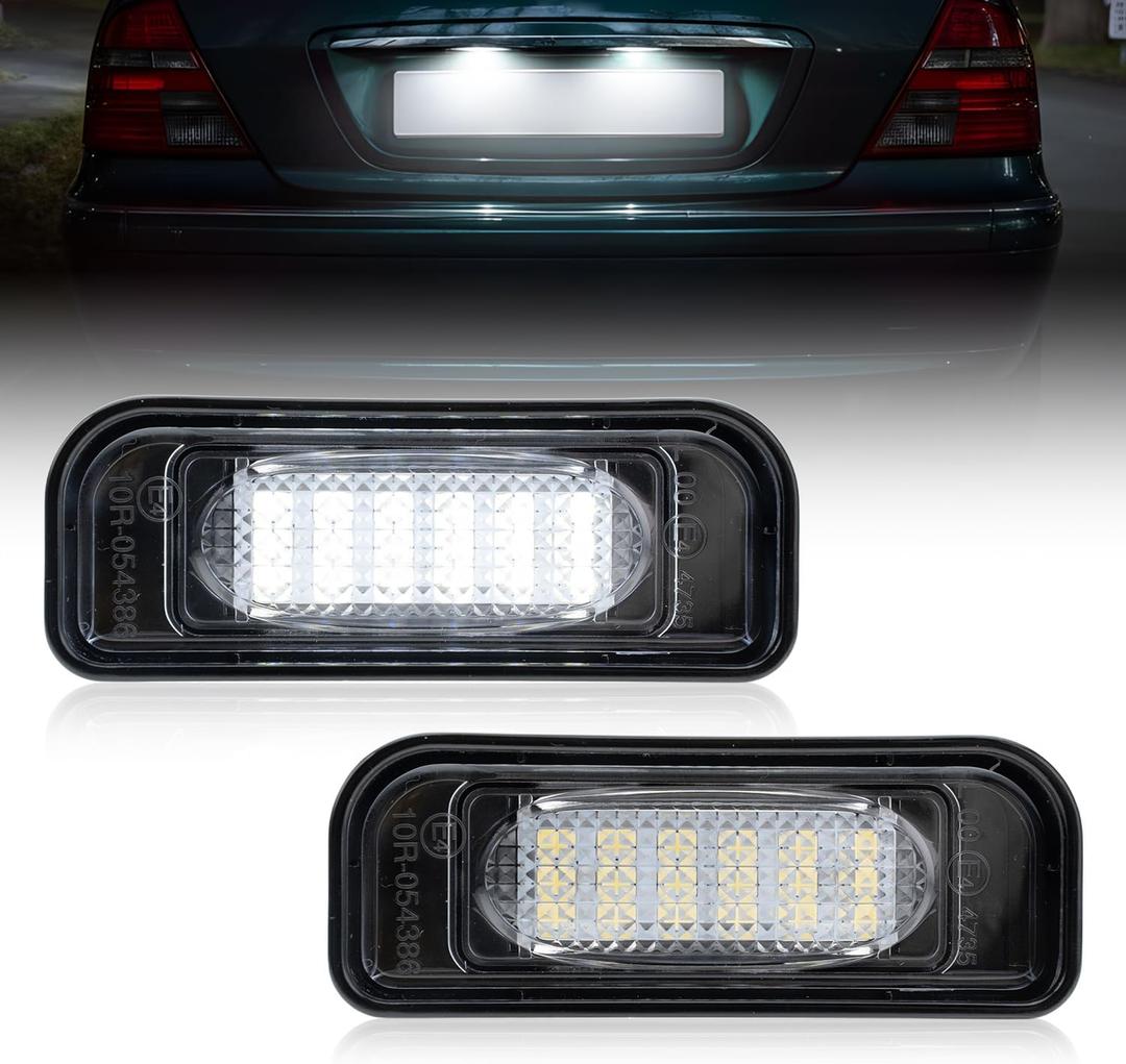 NJSBYL LED License Plate Lights for Mercedes-Benz w220 S350/S600/S430/S500/S65 AMG/S55 AMG Xenon White LED Rear License Plate Lamps Built-in Canbus Error-Free