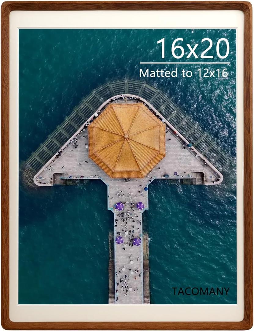 Handcrafted Natural Wood Picture Frame with Mat for Wall and Tabletop display (Walnut, 16x20 matted to 12x16)