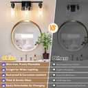 Battery Operated Wall Sconce, 3-Light Black Wireless Rechargeable Vanity Light Fixture with Remote & Bulbs, Dimmable Modern Indoor Non-Hardwired Wall Mounted Lamp for Bedroom, Living Room, Bathroom