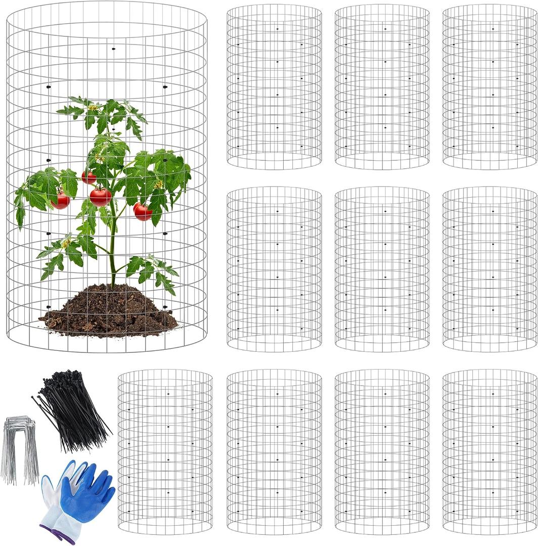 Winemana 12 Set Garden Plant Protector Cage, 36 Pcs 16x12 IN Metal Wire Protectors for Plants Protection Cages with Stakes Nylon Ties Animals Barrier to Keep Rabbit Chicken Away from Flower Vegetables
