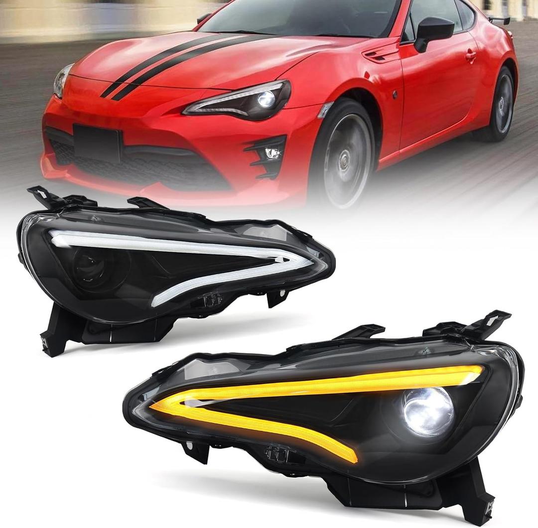 Huray Headlight Assembly for Toyota 86 2012-2021/Subaru BRZ 2013-2021/Scion FR-S 2012-2021, LED Projector Headlamp with Turn Signal A Pair, Plug&Play