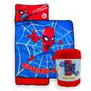 Jay Franco Kids Nap Mat with Embedded Pillow & Blanket – Soft 46"x20"Microfiber Sleeping Bag with Name Tag & Handle for School, Travel, Sleepover, Blue - Spiderman