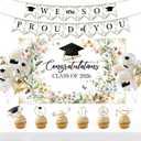 Graduation Party Decorations Wildflower Class of 2026 Backdrop We Are So Proud of You Banner Cupcake Toppers Balloons Spring Congrats Grad Party Supplies for High School Colloege