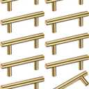 10-Pack Cabinet Pulls Knobs, 3.9" Modern Stainless Steel T Bar Knobs Double Hole Handles for Dresser Drawers/Office Decorative/Kitchen Bathroom Door [Gold]