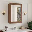 24 x 30 Inch Walnut Grain Medicine Cabinet with Mirror, Recessed or Wall-Mounted Wood Storage Cabinet for Bathroom, Adjustable Shelves, Soft-Close Hinges, Rectangle