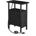 LOAKEKEL Narrow End Table Living Room with Charging Station, Skinny Side Table with Fabric Drawers, Slim Nightstand for Bedroom, Small Spaces, Couch, Black, HETNDP02BK-1