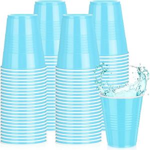 Pickmesh 50 Pack 12 oz Plastic Cups Valentine Disposable Cup Bulk for Valentine's Day Wedding Birthday Baby Shower New Year's Day Halloween and Festive Celebration Party Supplies(Light Blue)