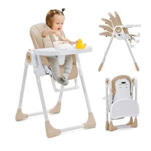 Folding High Chair for Baby, Adjustable Height, 5 Reclining Positions and Removable Tray - Children's High Chair for Up to 36 Months, 5 Point Harness, Easy to Clean, Champagne