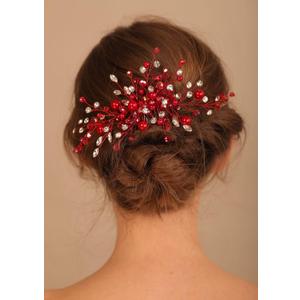 Rumtock Small Cute Crystal Side Hair Comb for Wedding Brides Women Red Pearl Beads Hair Accessories (Red)