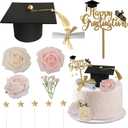 Graduation Cake Toppers - Graduations Cap Diploma Flowers Congrats Grad Cake Decorations for 2025 High School College Senior Girl Women Graduation Supplies