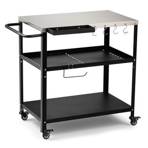Outdoor Grill Cart Table, Pizza Oven Stand with Casters, Silver