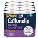Cottonelle Ultra Comfort Toilet Paper with Cushiony CleaningRipples Texture, 32 Family Mega Rolls = 144 Regular Rolls (8 Packs of 4)