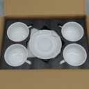 LE TAUCI Cappuccino Cups with Saucers 8 oz, Set of 4 Large Ceramic Coffee Cup Set for Latte, Au Lait, Flat White, Mocha, Tea Cup Set, Dishwasher Safe, Embossed Coffee Cups, White