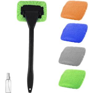 6PCS Car Windshield Cleaning Tool, Vehicle Windscreen Cleaner with 4 Washable and Reusable Microfiber Pads, Automotive Glass Wiper Cleaning Kit, Universal for SUV RV Truck