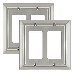 Dyekou Metal Wall Plate for Electrical Outlets, Decorative Brushed Nickel Switch Plates Outlet Cover, Light Switch Cover Plate, 2-Gang Wall Plates (Double Decorator, 2 Pack)