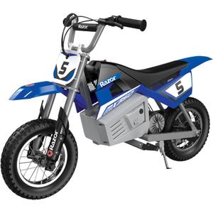 Razor MX350 Dirt Rocket Electric Bike for Kids Ages 8+, 140 lb Max Weight, Blue  24V Battery, Up to 14 Mph, 30-Min Ride Time on High Speed, Twist-Grip Throttle, Spoked Wheels w/ 12 Pneumatic Tires