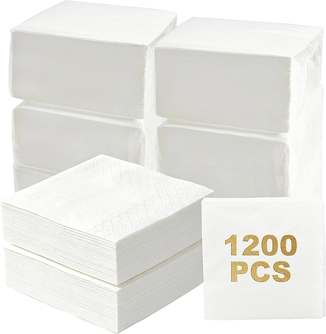 1200 Count Cocktail Napkins, 2-Ply White Beverage Napkins Disposable, 4.5 x 4.5 Inch Folded Paper Napkins Bulk for Wedding, Bar, Dinner, Dessert, Party and Everyday Use