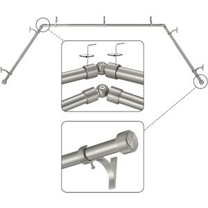 Brushed Nickel Bay Window Curtain Rods with Aluminum End Cap Finials and Brackets,Adjustable 36-72 Inch Center Rod for windows (24-68), 20-36 Inch Side Rods for windows (16-32)