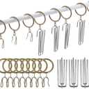 120 Pcs 1.5 Inch - 38mm Antique Brass Metal Drapery Curtain Rings Curtain Hanging Rings and Stainless Steel 4 Prongs Pinch Pleat Hook with Drapery Curtain Pin-on Hooks Pins for Bathroom, Living