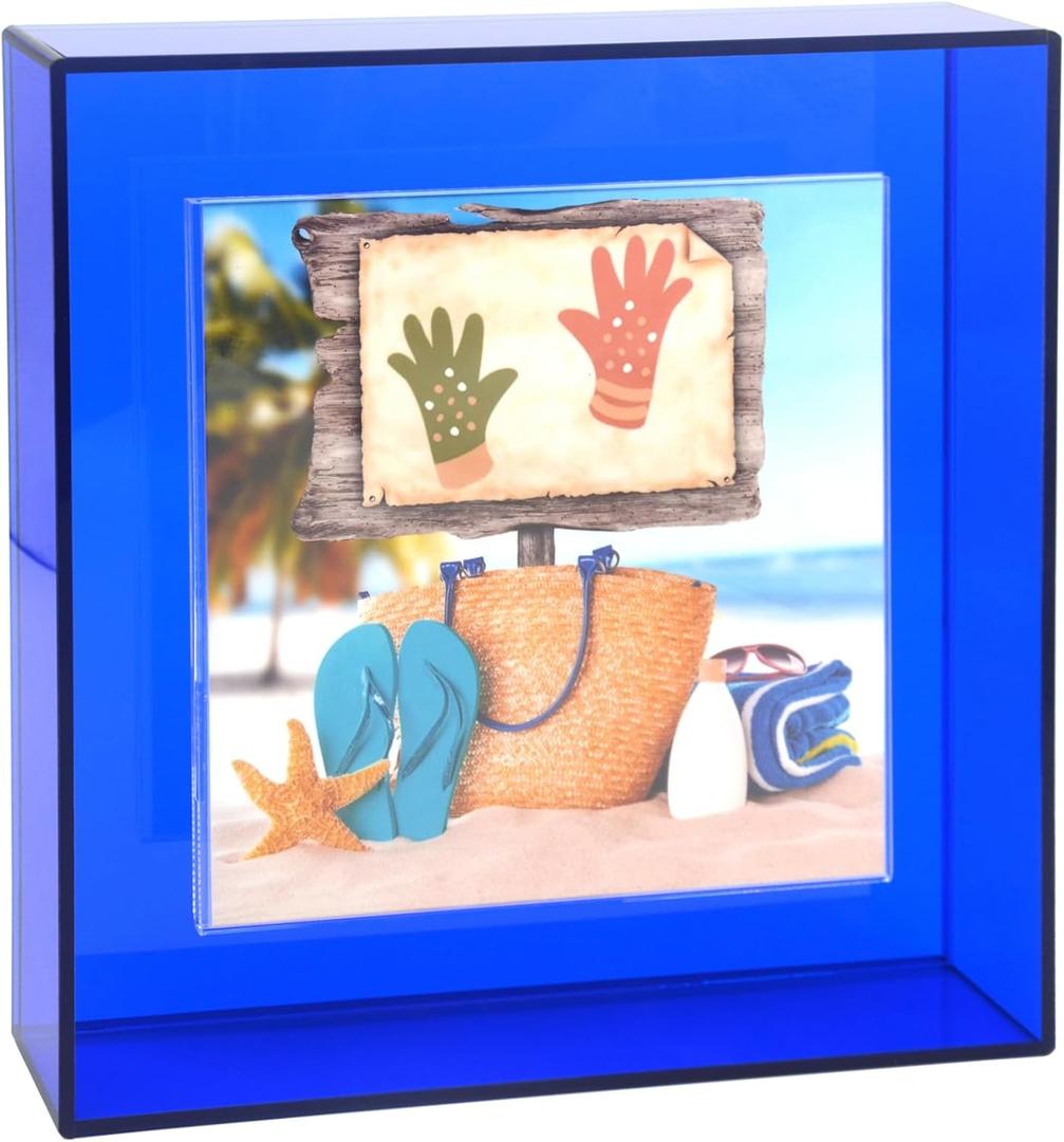 8x8 Acrylic Picture Frame for Wall and Tabletop Neon Floating Photo Frame with Decorative Bright Color, Klein Blue